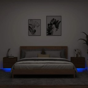 Comodini a Parete con luci LED 2 pz Rovere Marrone