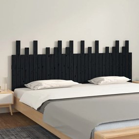 Testiera Da Parete Nera 204x3x80 Cm İn Legno Massello Di Pino /