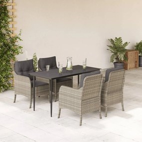 Set pranzo da giardino 5pz con cuscini grigio chiaro polyrattan