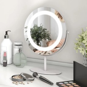 Costway Specchio per il trucco da 25 cm con luci dimmerabile a 3 colori touch screen, Specchio illuminato per tavolo Bianco