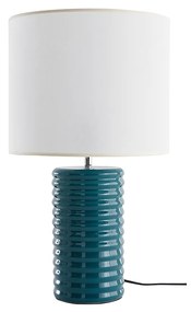 Lampada da tavolo in ceramica smaltata blu anatra e paralume écru BERRO