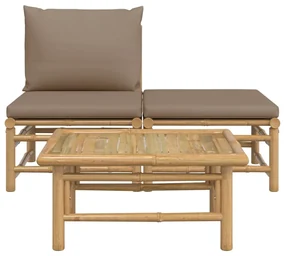 Set salotto da giardino 3pz con cuscini tortora bambù
