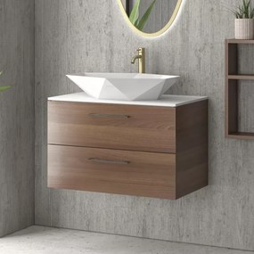 Mobile bagno 80 cm con due cassetti e piano solid surface EL-80SS - KAMALU