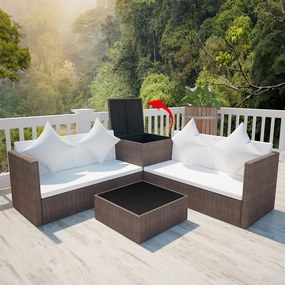 Set divani da giardino 4 pz con cuscini in polyrattan marrone