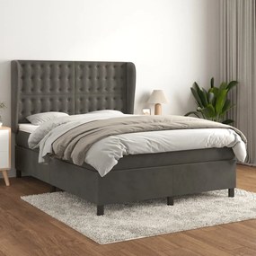 Giroletto A Molle Con Materasso Grigio Scuro 140x200 Cm Velluto /