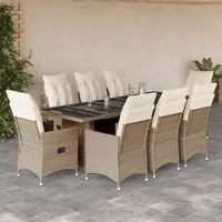 Set da Bistr da Giardino 9 pz con Cuscini Beige in Polyrattan 3277246