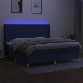 Letto a Molle Materasso e LED Blu 200x200cm in Tessuto