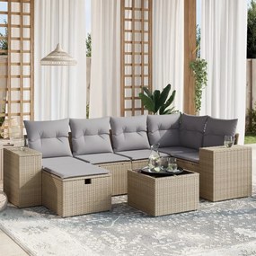 Set divano da giardino 7 pz con cuscini beige misto polyrattan