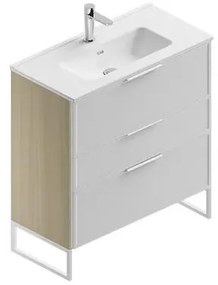 Mobile bagno con lavabo L 80 x H 93 x P 39 cm natura/bianco in mdf 3 cassetti per vasca centrale Quadra