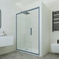 Porta doccia scorrevole 150 CM H 200 Vetro Trasparente Profilo Blu Navy mod. Deco