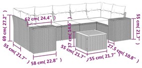 Set Divano da Giardino 8 pz con Cuscini Grigio in Polyrattan