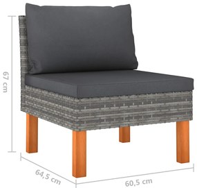 Set Divani da Giardino 7 pz con Cuscini in Polyrattan Grigio