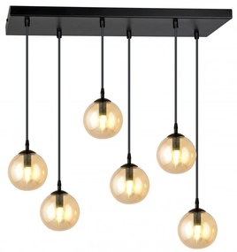 Lampadario a Sospensione in Acciaio e Vetro COSMO 6 Nero 6xE14 Colore delle Sfere Ambrate
