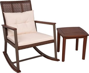 Sedia a dondolo in legno marrone scuro con tavolino Sinaloa - Garden Pleasure