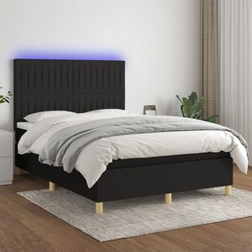 Letto a molle con materasso e led nero 140x200 cm in tessuto