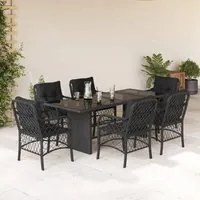 Set da Pranzo da Giardino 7 pz Nero con Cuscini in Polyrattancod mxl 91728