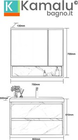 Mobile bagno sospeso 80 cm finitura marmo e specchio contenitore | KAM-VV80 - KAMALU