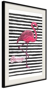 Poster  Flamingo on Striped Background  Cornice Quadri Cornice nera con pass-partout, Larghezza x Altezza Home decor 30x45