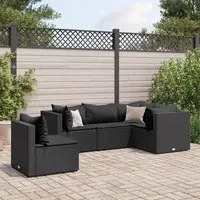 Set Divani da Giardino 5 pz con Cuscini Nero in Polyrattan 3308155