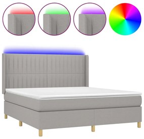 Letto a molle materasso e led grigio chiaro 160x200 cm tessuto