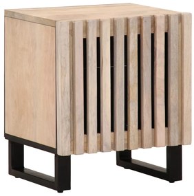 Comodino 40x34x46 Cm İn Legno Massello Di Mango Sbiancato /