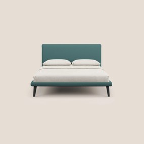 Noel letto minimal scandinavo con piedi in mogano e tessuto fiammato impermeabile T19