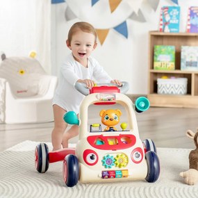 Costway Primi passi 2 in 1 con pannello giocattolo multifunzionale, Girello cavalcabile per neonati con più di 9 mesi