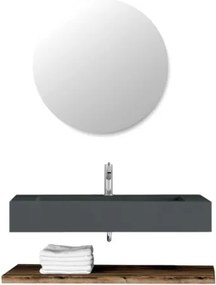 Lavabo Sospeso Antracite 80 Cm Con Mensola Effetto Legno E Specchio - Roma