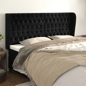 Testiera Ad Orecchio Nera 183x23x118/128 Cm İn Velluto /