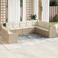 Set Divano da Giardino 10 pz con Cuscini Beige in Polyrattan 3219158