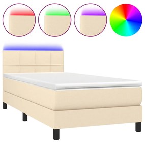 Letto a molle con materasso e led crema 100x200cm in tessuto