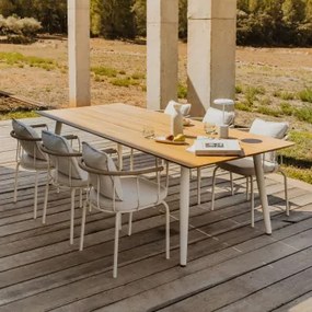 Set Tavolo Rettangolare In Legno Di Teak E Acciaio (240x100 Cm) Lowel E 6 Sedie Da Giardino Con Braccioli Boucid Tapioca Beige - Sklum