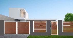 Cancello manuale battente Maia120-40 ALBA in alluminio rovere dorato telaio bianco, apertura centrale, L 300 x H 190 cm