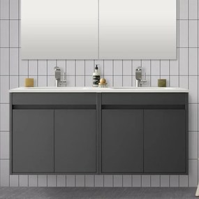 Doppio mobile da 120 cm con 4 ante, doppio lavabo e specchio Mavi grigio grafite