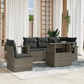 Set divano da giardino 6 pz con cuscini grigio in polyrattan