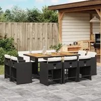 Set da Pranzo da Giardino 11 pz con Cuscini in Polyrattan Nero 3277982