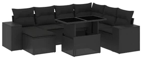 Set divani da giardino con cuscini 8 pz nero in polyrattan