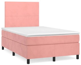 Letto a molle con materasso e led rosa 120x190 cm in velluto