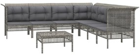 Set Divani da Giardino 8 pz con Cuscini in Polyrattan Grigio