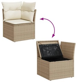 Set Divani da Giardino 14pz con Cuscini in Polyrattan Beige