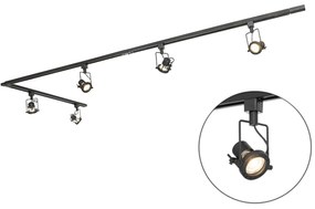 Sistema a binario industriale nero con 5 faretti monofase - Suplux