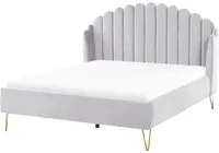 Letto con rete in velluto grigio 140 x 200 cm gambe in metallo testata retro capitonn