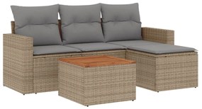 Set divano da giardino 5 pz con cuscini beige misto polyrattan