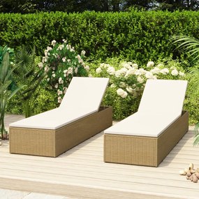 Lettino Prendisole İn Polyrattan Marrone E Bianco Crema /