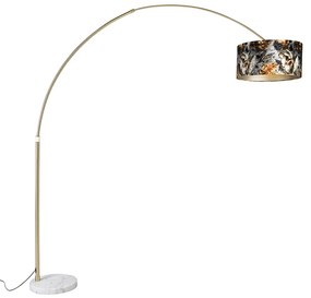 Lampada ad arco in ottone con paralume disegno floreale 50 cm - XXL
