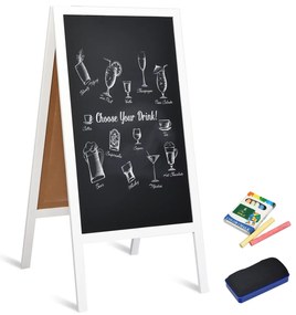 Costway Lavagna con struttura ad A con cancellino e gesso, Treppiede pieghevole in legno con lavagna magnetica double face, Bianco