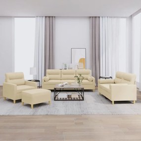 Set Divani 4 Pz Con Cuscini Crema İn Tessuto /