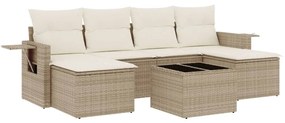 Set Divani da Giardino 7 pz con Cuscini Beige in Polyrattan