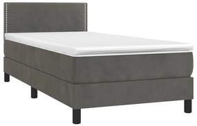 Letto a Molle con Materasso e LED Grigio Scuro 90x200cm Velluto