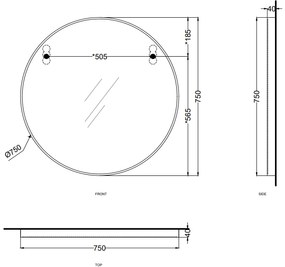 Cielo I Catini Round Specchio 75 cm tondo Con Scocca Laccata In Legno nero matt